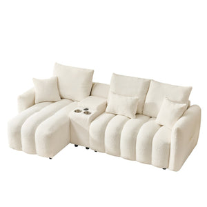 English Elm 92-inch Teddy Fleece L-shaped Sectional Sofa with Usb Console for Living Rooms W2564S00034