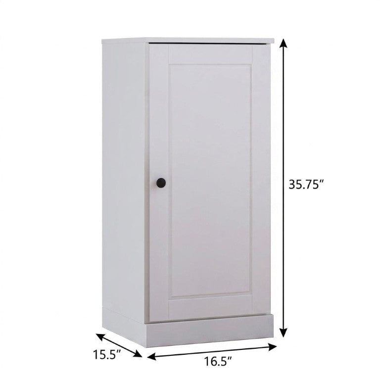 HomeRoots 36 Inch White Solid Wood Three Shelf Bookcase with Cabinet Door for Home Office 751360
