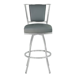 English Elm Tivaro 26" Counter Height Metal Barstool — Gray Faux Leather Swivel Seat, Footrest, Walnut Back B2736P354399