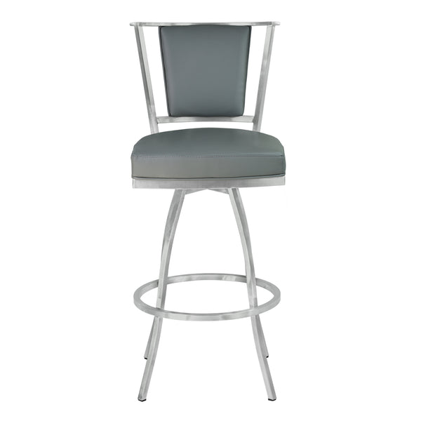 English Elm Tivaro 26" Counter Height Metal Barstool — Gray Faux Leather Swivel Seat, Footrest, Walnut Back B2736P354399