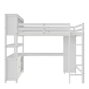 English Elm Full Size Pine Loft Bed House Frame with Slide Bookshelves and Moon Star Rails W1580S00162