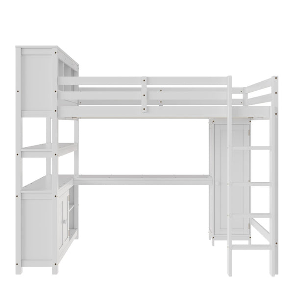 English Elm Full Size Pine Loft Bed House Frame with Slide Bookshelves and Moon Star Rails W1580S00162