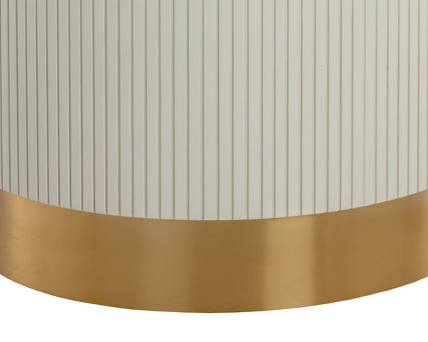 Sunpan PALOMA Dining Table - Round White Marble Centerpiece with Sculptural Cream Base & Gold Inlay 110253