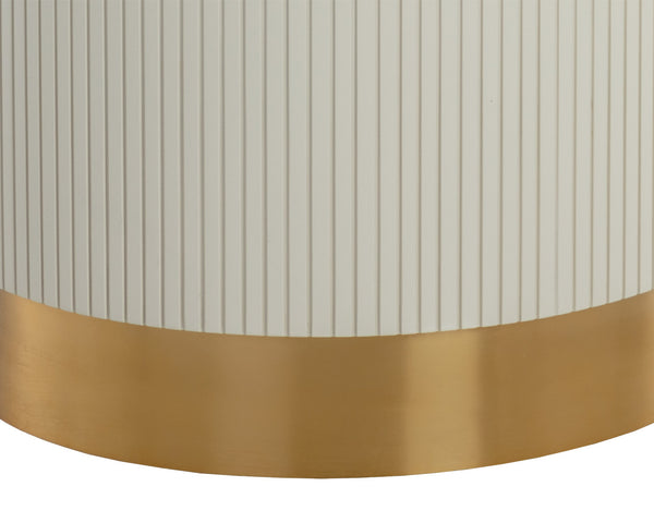 Sunpan Paloma Dining Table - Elegant White Marble Top with Cream Reeded Base and Gold Inlay for Luxe Spaces Round - 54W x 54D x 30.25H