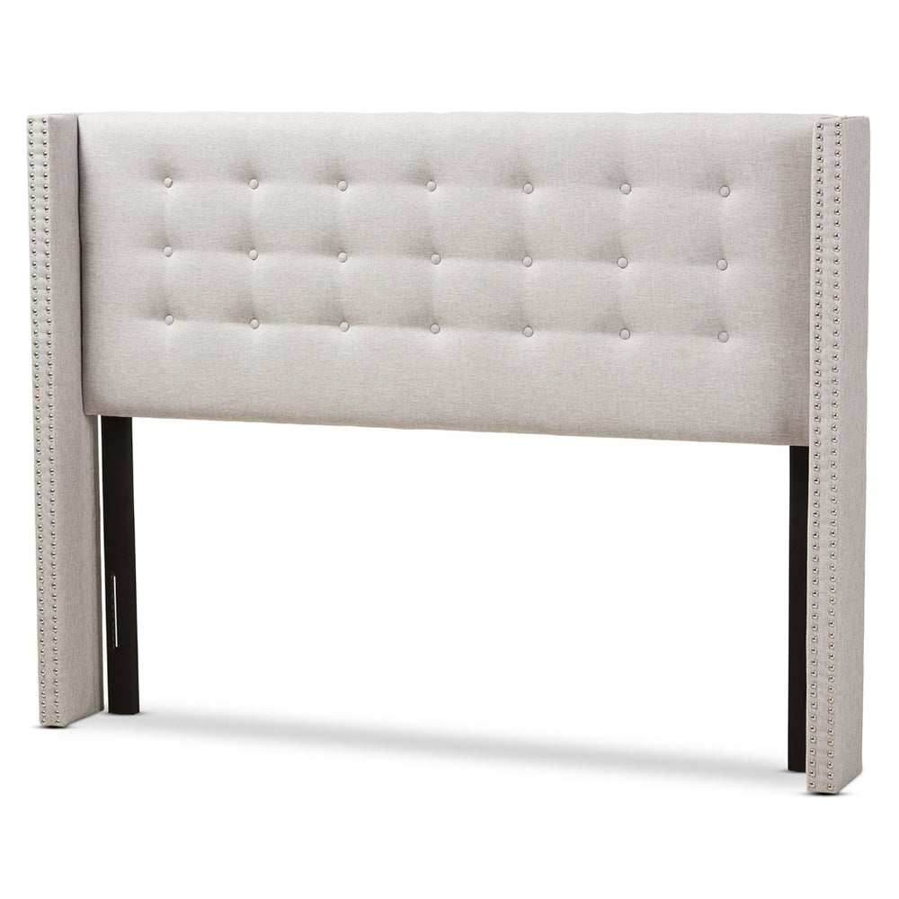 Baxton Studio Baxton Studio Ginaro Winged Headboard: Modern Button-Tufted Upholstery with Nailhead Trim Elegance Queen BBT6627-Greyish Beige-Queen HB