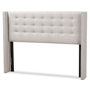 Baxton Studio Baxton Studio Ginaro Winged Headboard: Modern Button-Tufted Upholstery with Nailhead Trim Elegance Queen BBT6627-Greyish Beige-Queen HB