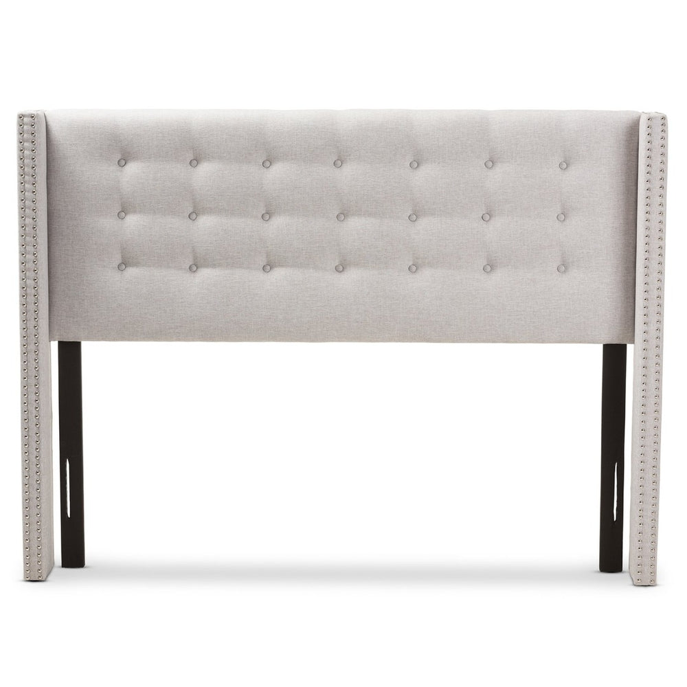 Baxton Studio Baxton Studio Ginaro Winged Headboard: Modern Button-Tufted Upholstery with Nailhead Trim Elegance Queen BBT6627-Greyish Beige-Queen HB