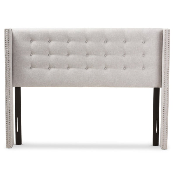 Baxton Studio Baxton Studio Ginaro Winged Headboard: Modern Button-Tufted Upholstery with Nailhead Trim Elegance Queen BBT6627-Greyish Beige-Queen HB