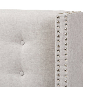 Baxton Studio Baxton Studio Ginaro Winged Headboard: Modern Button-Tufted Upholstery with Nailhead Trim Elegance Queen BBT6627-Greyish Beige-Queen HB
