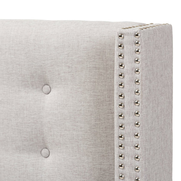Baxton Studio Baxton Studio Ginaro Winged Headboard: Modern Button-Tufted Upholstery with Nailhead Trim Elegance Queen BBT6627-Greyish Beige-Queen HB