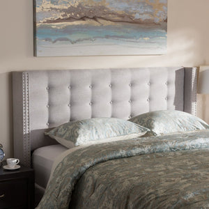 Baxton Studio Baxton Studio Ginaro Winged Headboard: Modern Button-Tufted Upholstery with Nailhead Trim Elegance Queen BBT6627-Greyish Beige-Queen HB