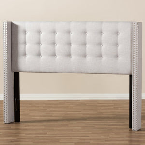 Baxton Studio Baxton Studio Ginaro Winged Headboard: Modern Button-Tufted Upholstery with Nailhead Trim Elegance Queen BBT6627-Greyish Beige-Queen HB