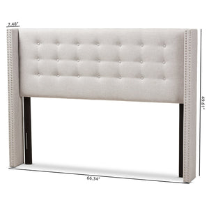 Baxton Studio Baxton Studio Ginaro Winged Headboard: Modern Button-Tufted Upholstery with Nailhead Trim Elegance Queen BBT6627-Greyish Beige-Queen HB