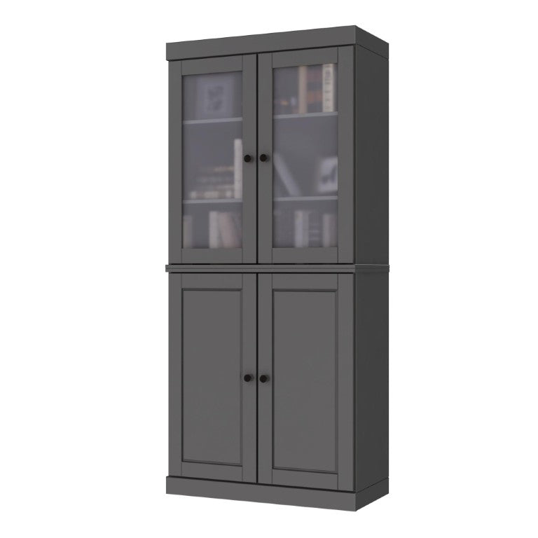 HomeRoots 72 Inch Solid Wood Six Shelf Bookcase with Four Cabinet Doors for Home Library Storage 751449