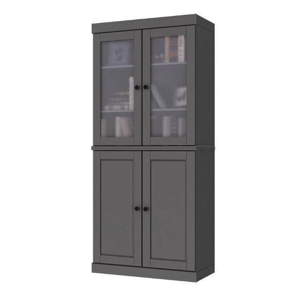 HomeRoots 72 Inch Solid Wood Six Shelf Bookcase with Four Cabinet Doors for Home Library Storage 751449