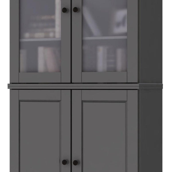 72 Inch Solid Wood Six Shelf Bookcase with Four Cabinet Doors for Home Library Storage