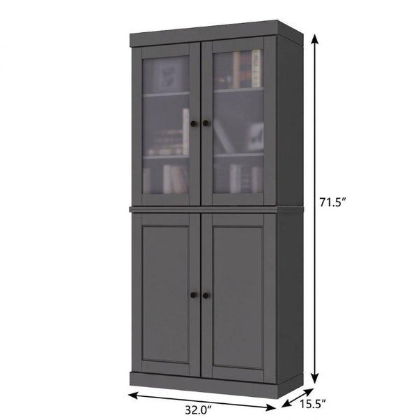 72 Inch Solid Wood Six Shelf Bookcase with Four Cabinet Doors for Home Library Storage