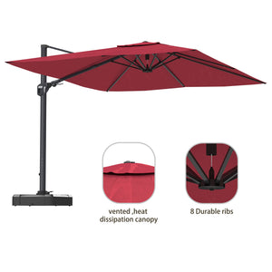English Elm 11Ft Square Cantilever Patio Umbrella In Vibrant Red - Easy Operation, Upf50+ Protection, Versatile Shade T3609P347435