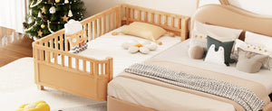 English Elm Twin Solid Wood Platform Bed for Kids with Safety Rail Rust‑Resistant Sturdy Pine Frame, 250lb Capacity Natural 69.48 L x 17.91 W x 7.48 H W2593P190150