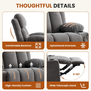 English Elm Swivel Rocker Recliner with Massage Heat and Usb Port for Living Room Comfort W1521P429639
