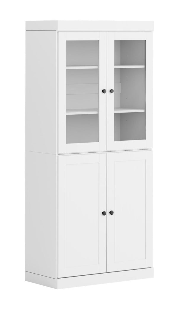 72 Inch Solid White Wood Six Shelf Bookcase with Adjustable Shelving and Cabinet Doors