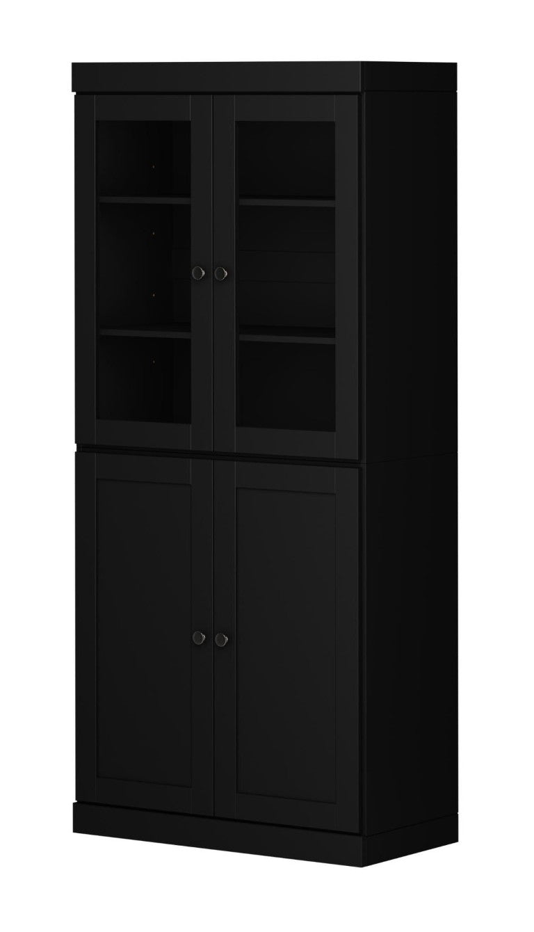 HomeRoots 72 Inch Solid Wood Six Shelf Adjustable Bookcase with Four Cabinet Doors in Black 751508
