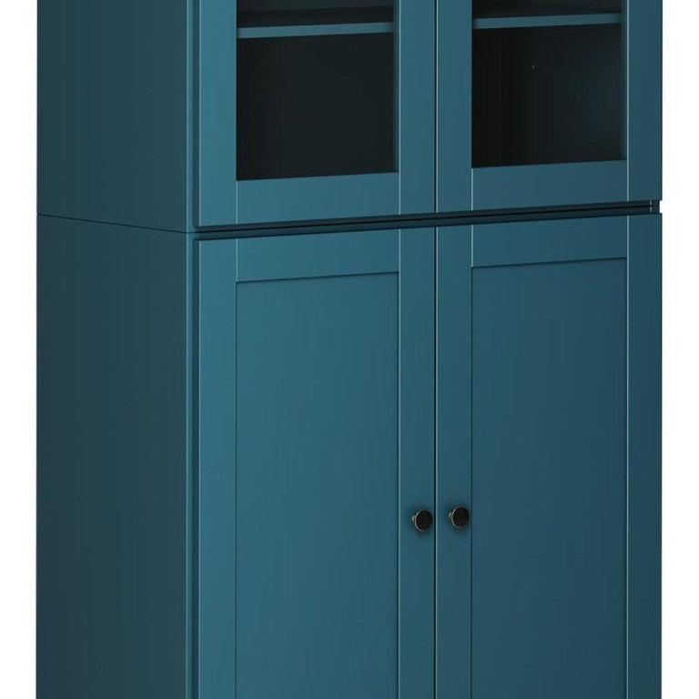 72 Inch Teal Solid Wood Six Shelf Adjustable Bookcase with Four Cabinet Doors