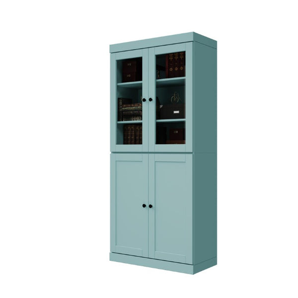 HomeRoots 72 Inch Solid Wood Six Shelf Adjustable Bookcase with Four Cabinet Doors in Aqua 751511