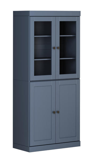 HomeRoots 72 Inch Solid Wood Six Shelf Library Bookcase with Four Cabinet Doors in French Blue 751528