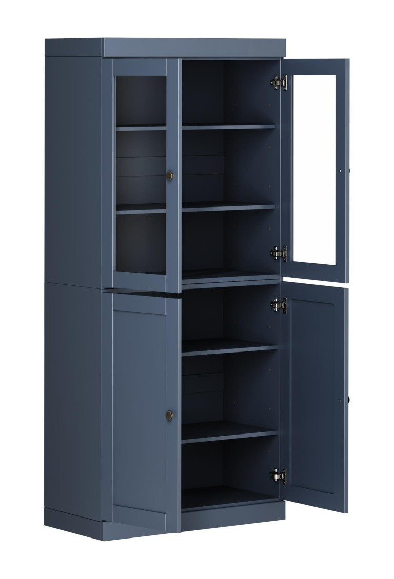 HomeRoots 72 Inch Solid Wood Six Shelf Library Bookcase with Four Cabinet Doors in French Blue 751528