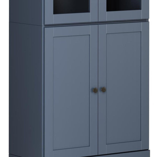 72 Inch Solid Wood Six Shelf Library Bookcase with Four Cabinet Doors in French Blue