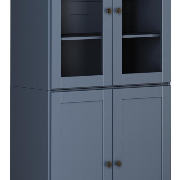 72 Inch Solid Wood Six Shelf Library Bookcase with Four Cabinet Doors in French Blue