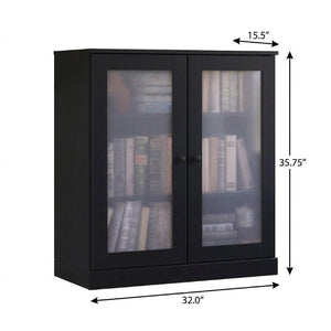 36 Inch Solid Wood Three Tier Adjustable Bookcase with Cabinet Doors for Home Library Storage