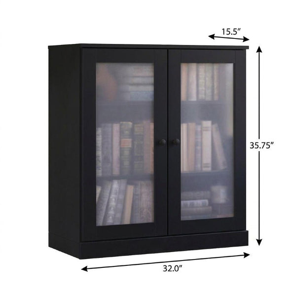 36 Inch Solid Wood Three Tier Adjustable Bookcase with Cabinet Doors for Home Library Storage