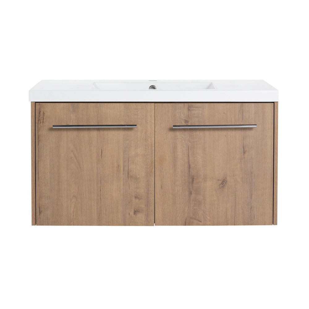 English Elm 36 Inch Floating Bathroom Vanity with Resin Sink, Soft-Close Doors, KD Pack, Modern Storage Design W999P188200