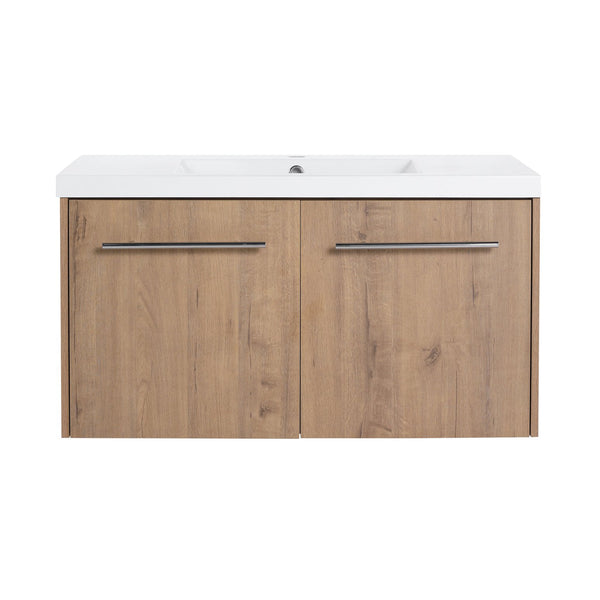 English Elm 36 Inch Floating Bathroom Vanity with Resin Sink, Soft-Close Doors, KD Pack, Modern Storage Design W999P188200