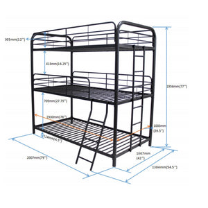 English Elm Furniture Triple Bunk Bed Black - Heavy Duty Steel Twin/Twin/Twin, Quiet Sturdy Frame, Safe Stairs W2297S00012