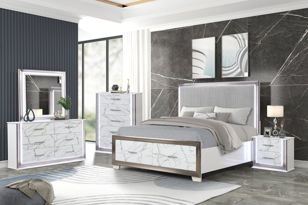English Elm Desire Queen 5-Piece Bedroom Set – Chic Led Upholstered Bed, Storage Solutions, And Modern Accents B009S02067
