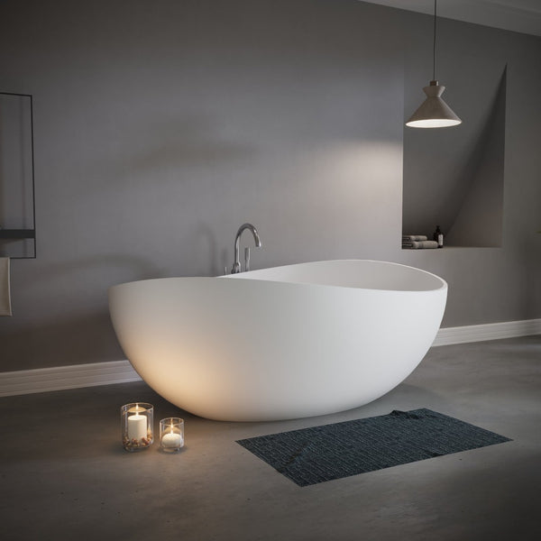 English Elm 63" Stone Resin Freestanding Soaking Tub Matte Sculpted Surface for Spa Bathroom W1920P410091