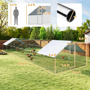English Elm Large Galvanized Steel Walk-in Poultry Run with Oxford Canopy for Outdoor Flocks T3971S00112