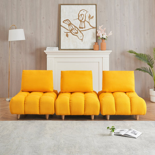 English Elm 90 Teddy Sofa 90in Plush Apartment-Ready 3-Seater with Solid Wood Legs, Sponge Cushions, Cozy Appeal Yellow W1658S00067