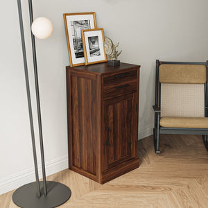 English Elm brown walnut modular wine bar cabinet with hutch, buffet storage, drawer & shelf for dining room W331P213375