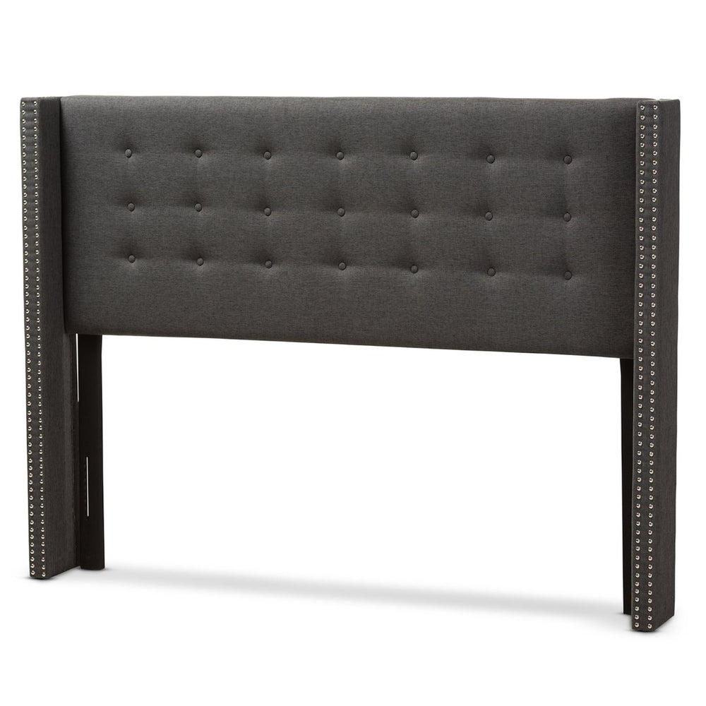 Baxton Studio Baxton Studio Ginaro Modern Winged Headboard with Button-Tufting & Nailhead Trim in Dark Grey Fabric Queen BBT6627-Dark Grey-Queen HB