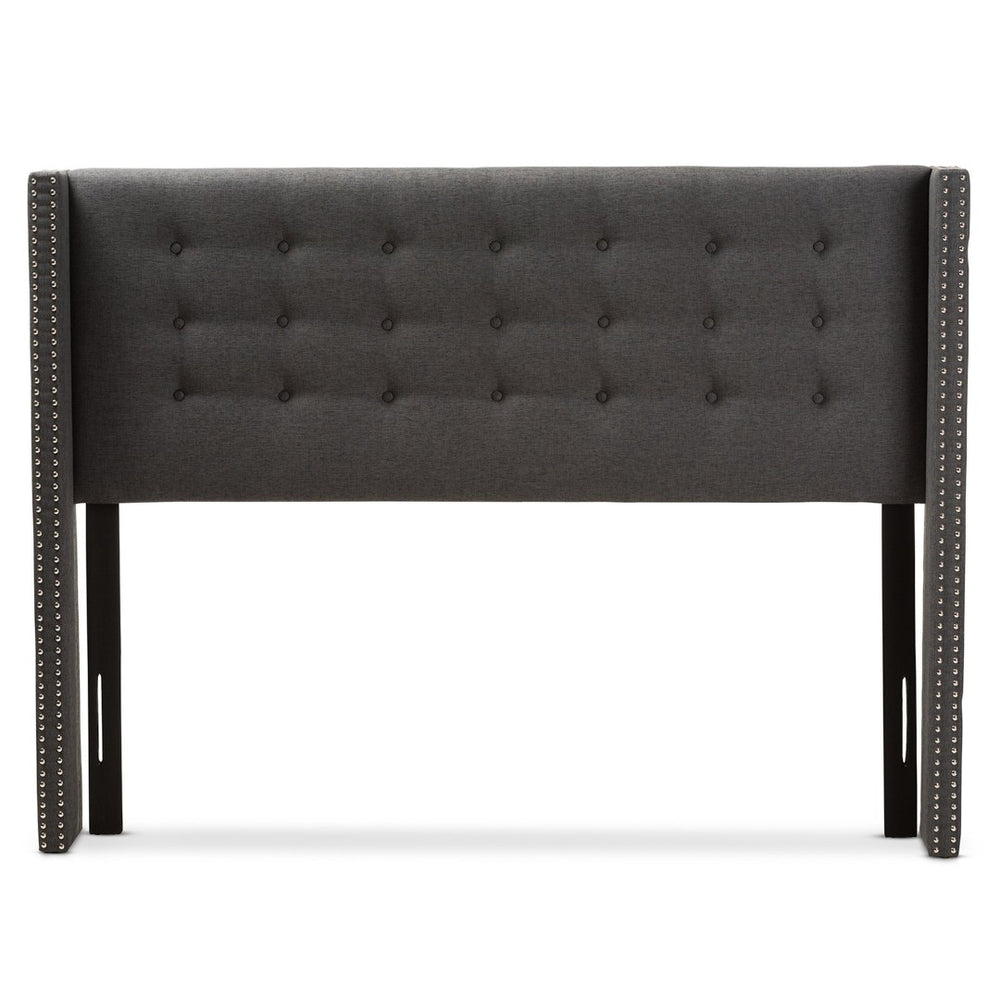Baxton Studio Baxton Studio Ginaro Modern Winged Headboard with Button-Tufting & Nailhead Trim in Dark Grey Fabric Queen BBT6627-Dark Grey-Queen HB