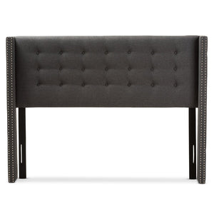 Baxton Studio Baxton Studio Ginaro Modern Winged Headboard with Button-Tufting & Nailhead Trim in Dark Grey Fabric Queen BBT6627-Dark Grey-Queen HB