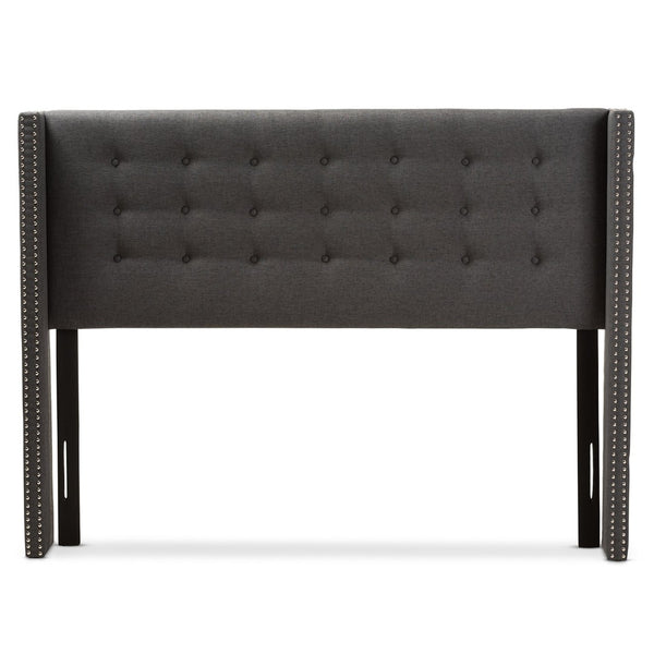 Baxton Studio Baxton Studio Ginaro Modern Winged Headboard with Button-Tufting & Nailhead Trim in Dark Grey Fabric Queen BBT6627-Dark Grey-Queen HB
