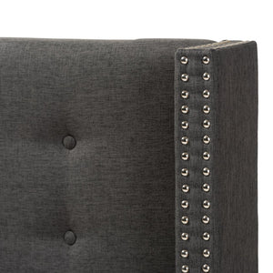 Baxton Studio Baxton Studio Ginaro Modern Winged Headboard with Button-Tufting & Nailhead Trim in Dark Grey Fabric Queen BBT6627-Dark Grey-Queen HB