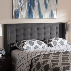 Baxton Studio Baxton Studio Ginaro Modern Winged Headboard with Button-Tufting & Nailhead Trim in Dark Grey Fabric Queen BBT6627-Dark Grey-Queen HB