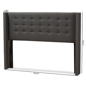 Baxton Studio Baxton Studio Ginaro Modern Winged Headboard with Button-Tufting & Nailhead Trim in Dark Grey Fabric Queen BBT6627-Dark Grey-Queen HB
