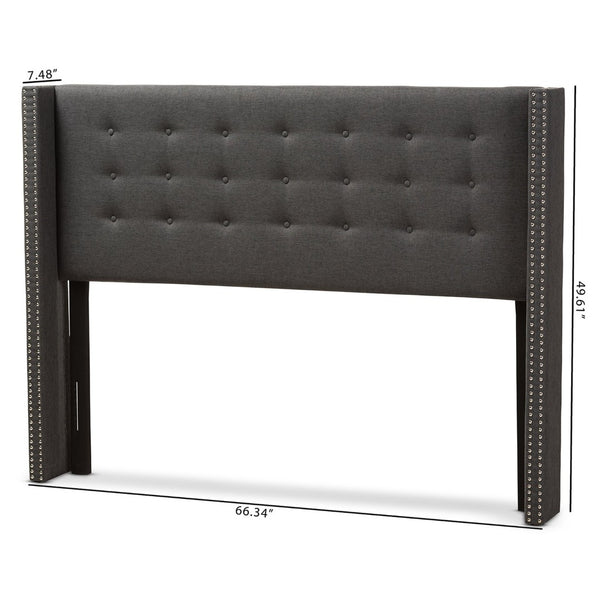 Baxton Studio Baxton Studio Ginaro Modern Winged Headboard with Button-Tufting & Nailhead Trim in Dark Grey Fabric Queen BBT6627-Dark Grey-Queen HB